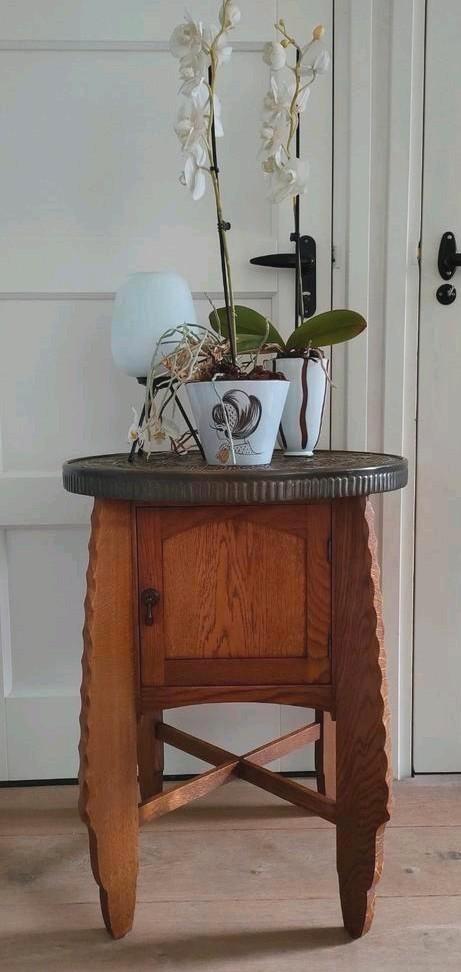 Art deco kastje bijzettafel tafeltje plantentafel eiken, Antiek en Kunst, Antiek | Meubels | Tafels, Ophalen