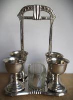Art nouveau Eierhouder~Zilver kleur Eihouder + glazen zoutva, Ophalen of Verzenden