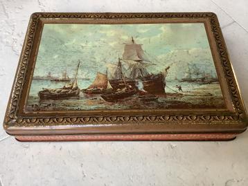 Oud blik trommel cote dor d’or met schepen  vintage beschikbaar voor biedingen