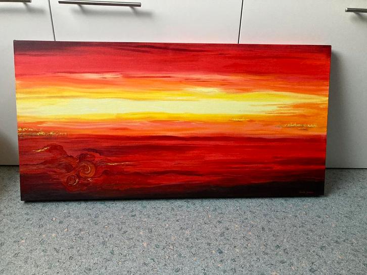 Abstract schilderij in opdracht gemaakt rood geel oranje, Antiek en Kunst, Kunst | Schilderijen | Abstract, Ophalen