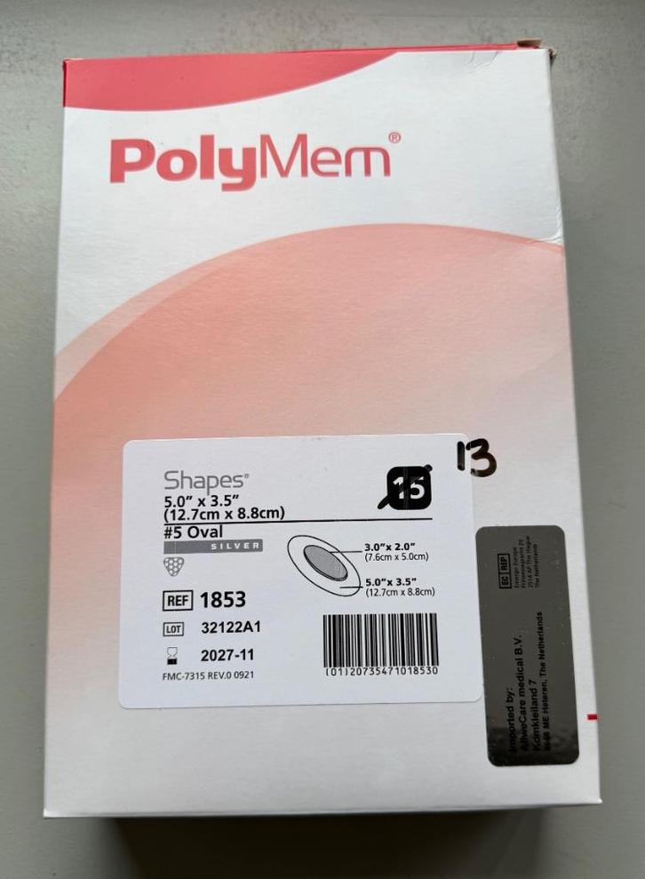 13 Stuks PolyMem Shapes #5 Oval Silver Pleisters, Diversen, Verpleegmiddelen, Nieuw, Ophalen of Verzenden