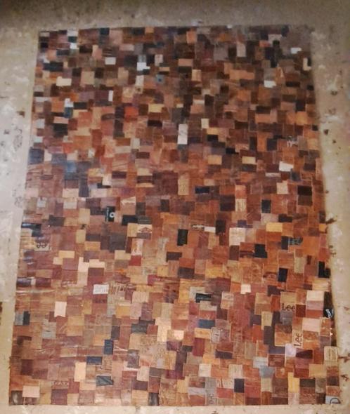 Tapijt jeans label patchwork echt leer, Huis en Inrichting, Stoffering | Tapijten en Kleden, Zo goed als nieuw, 100 tot 150 cm