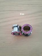 Nieuwe tunnels, pluggen. Staal. Roze steentjes. 5, 6, 8, 10, Ophalen of Verzenden, Zo goed als nieuw, Staal, Oor- of Traguspiercing
