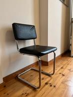 4 chromen cantilever eetkamerstoelen – zwart kunstleer, Huis en Inrichting, Stoelen, Ophalen, Zwart, Zo goed als nieuw, Vier