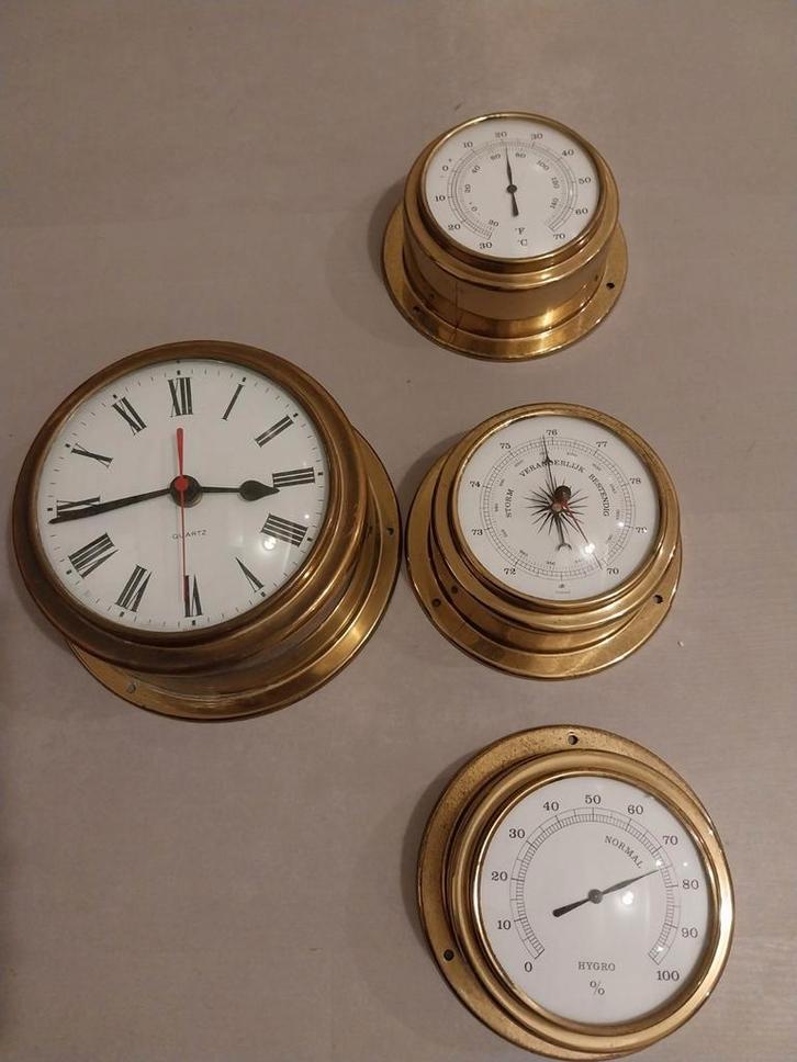 Messing Scheepsklok, Barometer, Thermometer, Hygrometer Set, Antiek en Kunst, Antiek | Klokken, Ophalen of Verzenden