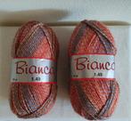 2 nieuwe bollen garen blauw/lila/roze/oranje à 100 gram., Ophalen of Verzenden, Nieuw, Breien of Haken, Wol of Garen