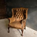 vintage origineel Engelse Chesterfield fauteuil, Ophalen, Gebruikt, Minder dan 75 cm, Leer