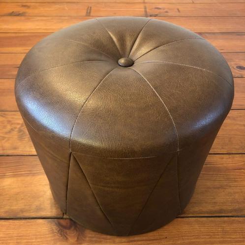 Ronde poef, donkerbruin, vintage design, Huis en Inrichting, Banken | Voetenbanken en Poefen, Zo goed als nieuw, Rond, Ophalen of Verzenden