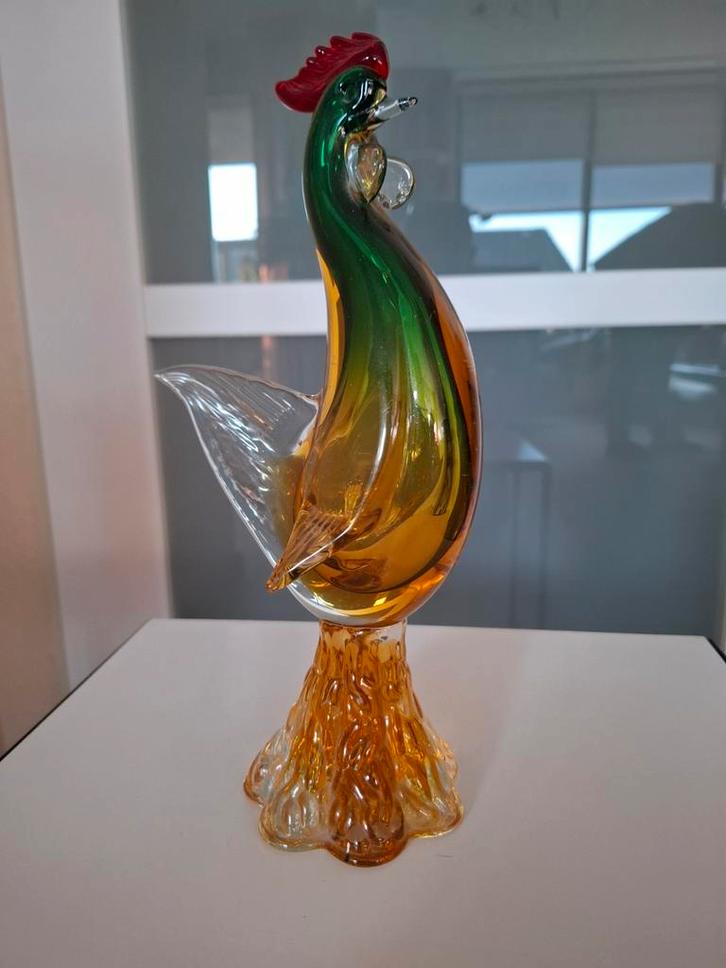 Mondgeblazen glazen haan zeer bijzonder, Antiek en Kunst, Kunst | Designobjecten, Ophalen of Verzenden