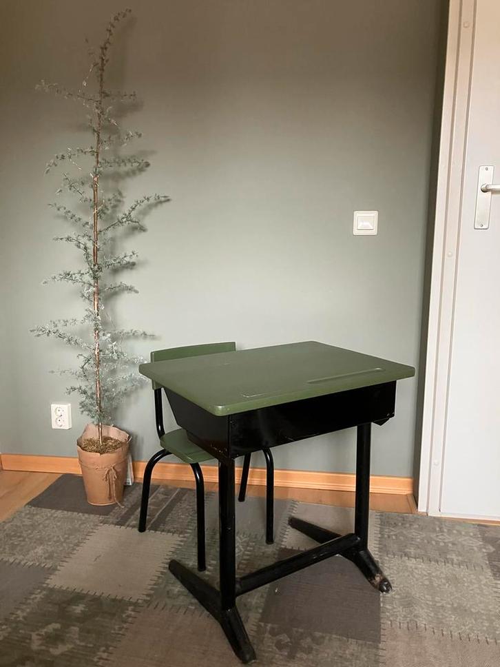 Vintage Schoolbankje met Stoel, Huis en Inrichting, Bureaus, Gebruikt, Bureau, Ophalen