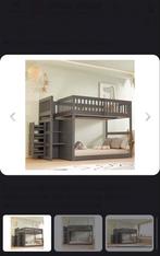 Laag stapelbed 140x200 met opbergruimte - Grijs hout, Ophalen of Verzenden, Nieuw, Stapelbed