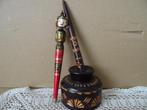 Vintage Indonesische houten schrijfpen pennen met standaard, Ophalen of Verzenden