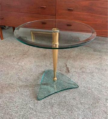 Vintage Italiaanse Ronde regency Glas en Messing Bijzettafel beschikbaar voor biedingen