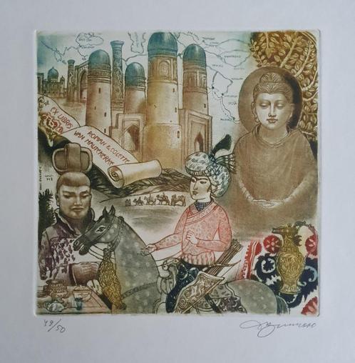 Exlibris /Ex libris David Bekker, Zijderoute in Azië, Antiek en Kunst, Kunst | Etsen en Gravures, Verzenden