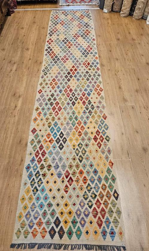Handgeweven oosterse wollen kelim loper 400x82, Huis en Inrichting, Stoffering | Tapijten en Kleden, Nieuw, 50 tot 100 cm, 200 cm of meer