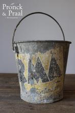 Oude brocante zinken emmer met sleets etiket  Pronck & Praal, Ophalen of Verzenden