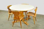 Leuke vintage ronde eettafel met stervoet & wit blad 70s, Gebruikt, Vintage modern, Rond, Ophalen of Verzenden