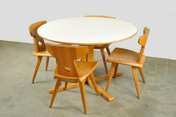Leuke vintage ronde eettafel met stervoet & wit blad 70s beschikbaar voor biedingen