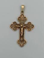 14K Goud Jezus kruis hanger (crucifix), Verzenden, Zo goed als nieuw, Kruis of Symbool, Goud