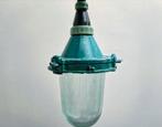 Vintage groen blauwe bunkerlampen Sovjet-Unie jaren 60., Gebruikt, Ophalen of Verzenden, Glas, Minder dan 50 cm
