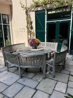 ronde houten tuinset, Tuin en Terras, Tuinsets en Loungesets, Ophalen, Gebruikt, Meer dan 8 zitplaatsen, Bank