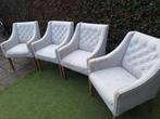 Vier stoffen stoelen - Opknapper, Huis en Inrichting, Stoelen, Ophalen, Hout, Gebruikt, Vier