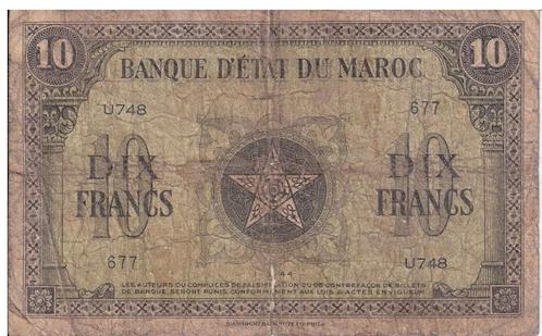 Marokko, 10 Dirhams, 1944, Postzegels en Munten, Bankbiljetten | Afrika, Los biljet, Overige landen, Ophalen of Verzenden
