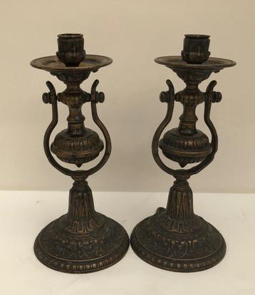 2  koper/ Brons Cardanische Scheepskandelaars ( set)  beschikbaar voor biedingen