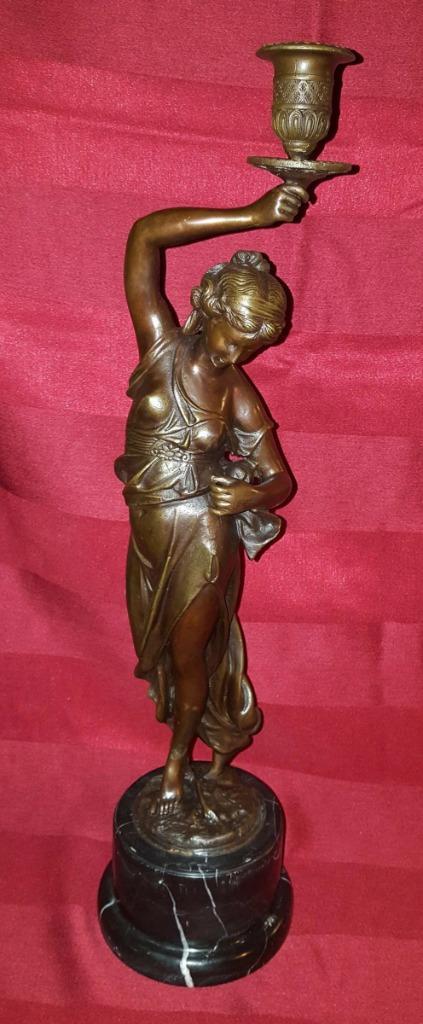 bronzen kandelaar op marmeren voet, Antiek en Kunst, Curiosa en Brocante, Ophalen