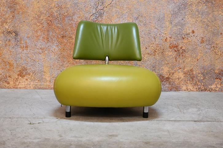 ZGANieuw! groene leren Leolux Pallone design fauteuil, Huis en Inrichting, Fauteuils, Zo goed als nieuw, Leer, 75 tot 100 cm, 75 tot 100 cm
