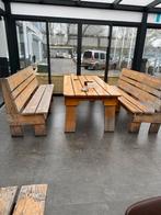 houten 6 tafels en 8 banken – professioneel handgemaakt, Ophalen