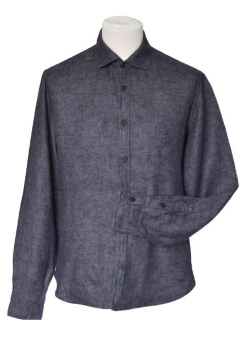 Eidos linnen overhemd, shirt, blauw/grijs, Mt. M, Kleding | Heren, Overhemden, Zo goed als nieuw, Halswijdte 39/40 (M), Blauw