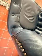 Donkerblauw leren stoeltje - Chesterfield model, Ophalen, Gebruikt, 50 tot 75 cm, Leer