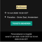 Antoon Paradiso concert 1 ticket 10 Maart 2026, Tickets en Kaartjes, Concerten | Pop, Eén persoon, Maart
