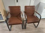 Bruine leren eetkamerstoelen 2x, Huis en Inrichting, Stoelen, Ophalen, Gebruikt, Twee, Bruin