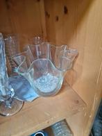 Glazen zakdoek vaas kobalt blauw & doorzichtig, Antiek en Kunst, Antiek | Glas en Kristal, Ophalen