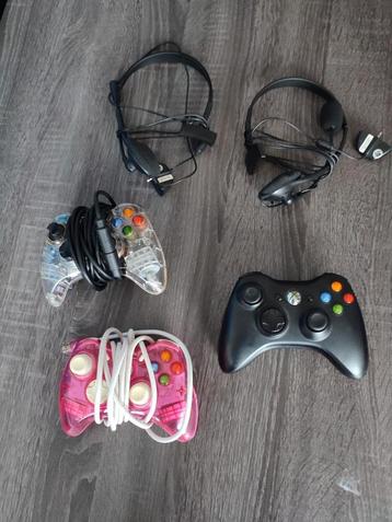 Xbox 360 controler, een draadloos, twee met draad,headphones