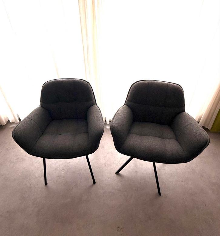 Twee grijze Dyyk Design eetkamerstoelen, Huis en Inrichting, Stoelen, Zo goed als nieuw, Twee, Stof, Grijs, Ophalen