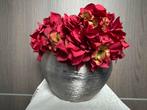 Zilveren vaas met kunst hortensia - 14cm hoog, Overige materialen, Overige kleuren, Ophalen of Verzenden, Zo goed als nieuw