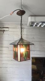 Zeer fraai antiek glas in lood lampje geheel gaaf, Ophalen of Verzenden