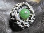 Vogelnest design jade ring zilver 835 circa 1950 zeldzaam, Ophalen, Zilver, Ring, Met edelsteen