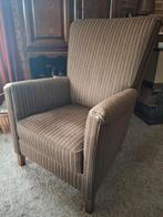 Comfortabele fauteuil met gestreepte bekleding, Huis en Inrichting, Fauteuils, Ophalen, Hout, Gebruikt, 75 tot 100 cm