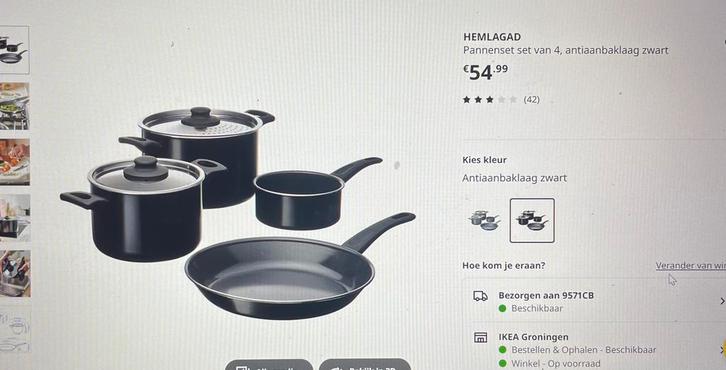 Pannenset Ikea, Huis en Inrichting, Keuken | Potten en Pannen, Zo goed als nieuw, Pannenset, Rvs, Ophalen of Verzenden