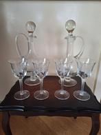 Set - 2 karaffen met 4 wijnglazen, Antiek en Kunst, Antiek | Glas en Kristal, Ophalen