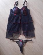 Hunkemoller Muriel zwart / rood babydoll maat XL nieuw, String, Ophalen of Verzenden, Rood