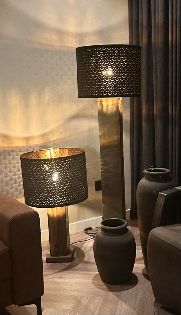 2x NYMÖ Lampenkap Zwart/Messing 44cm, Huis en Inrichting, Lampen | Lampenkappen, Zo goed als nieuw, 25 tot 50 cm, Rond, Zwart