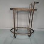 Goud-look rijdend glazen bijzettafeltje, Huis en Inrichting, Minder dan 55 cm, Metaal of Aluminium, Rond, Zo goed als nieuw