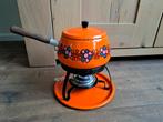 Vintage Brabantia fondueset Diane oranje bloempatroon ' 70, Witgoed en Apparatuur, Fonduesets, Ophalen of Verzenden, Brander, Fondueset