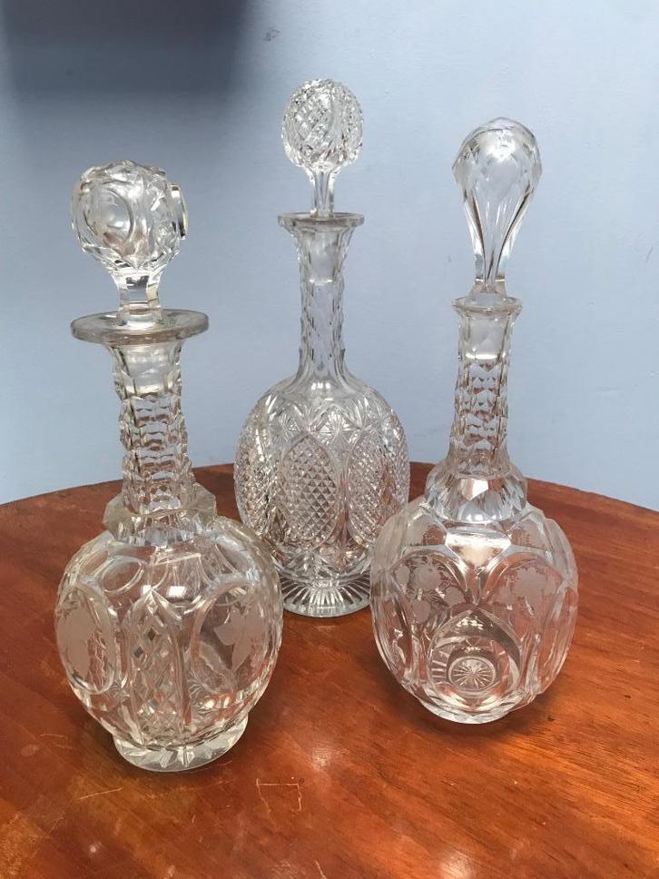 3 Karaffen kristalglas 19e eeuw., Antiek en Kunst, Antiek | Glas en Kristal, Ophalen of Verzenden