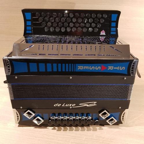 Strasser De Luxe SE Demo blauw steirische harmonica G/C/F/Bb, Muziek en Instrumenten, Accordeons, Nieuw, Met koffer, Met riemen